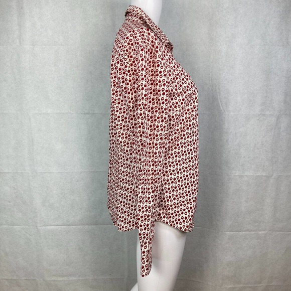 Talbots Shirt Womens Sz 10 Red White Cotton Apple Print Button Up Teacher - Picture 3 of 9